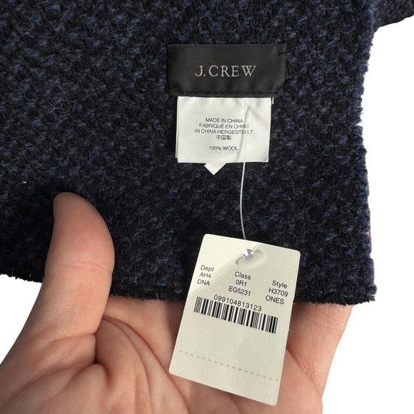 J. Crew Mens Birds Eye 100% Wool Scarf Navy Blue One Size Preppy Career Luxury - Picture 2 of 5